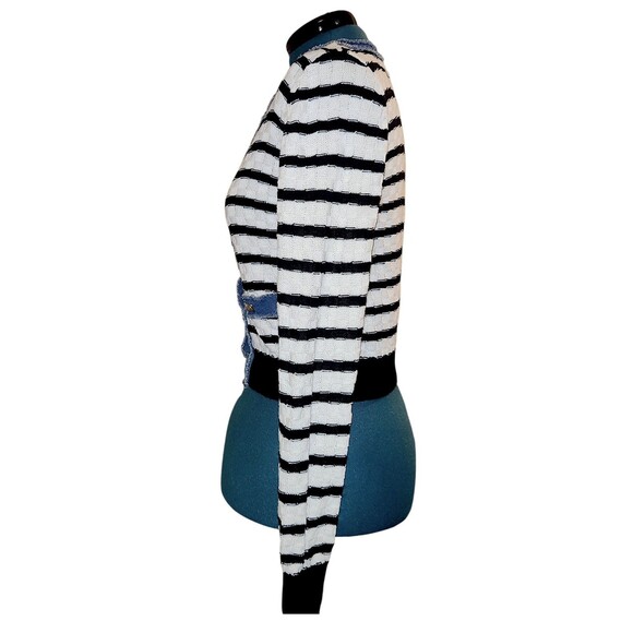 Anthropologie LAUNDRY Shelli Segal Pointelle Denim Trim Stripe Cardi L Women's - Picture 3 of 7